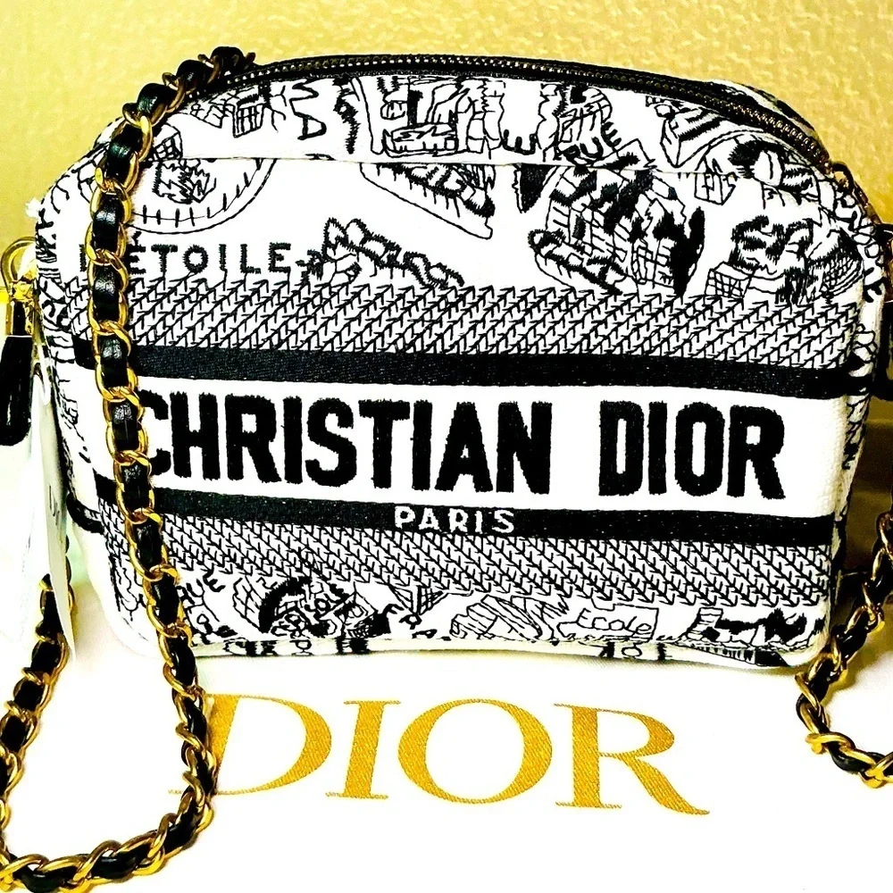 CHRISTIAN DIOR  Plan de Paris Canvas Embroidered Cosmetic Bag